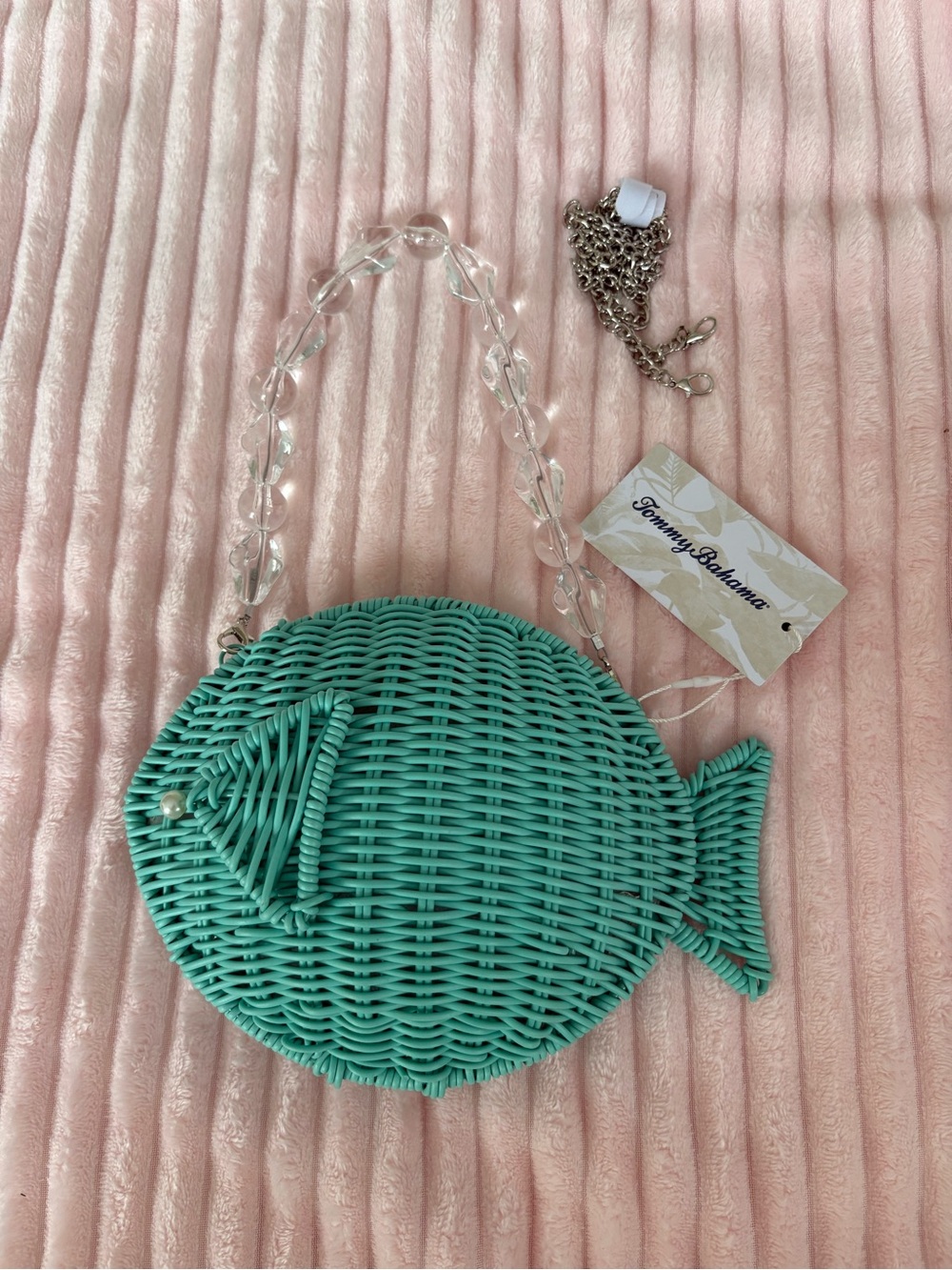 Tommy Bahama Turquoise Wicker Fish Crossbody Bag - Picture 2 of 3